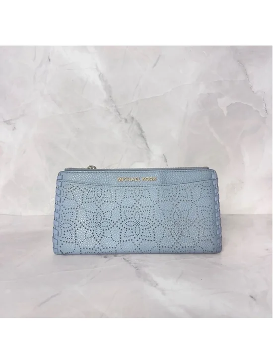 Michael Kors Karson Laser Cut Slim Card Case Wallet Pale Blue - Picture 3 of 7